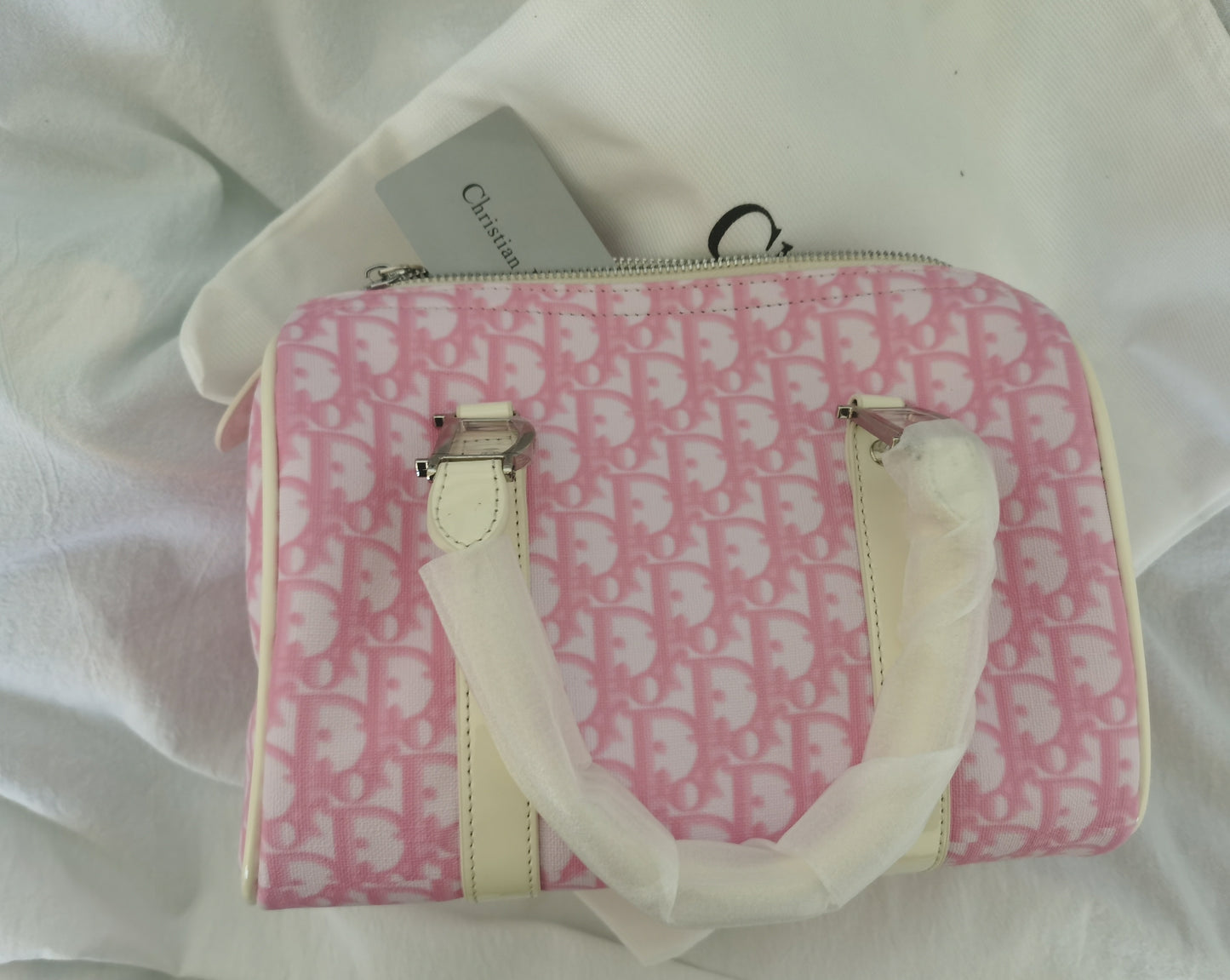 christian dior 2004 retro pink monogram boston bag middle size
