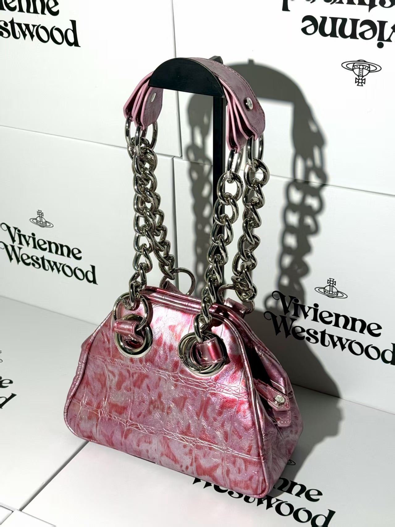 vivienne westwood explosive pattern pink bowling bag free tax