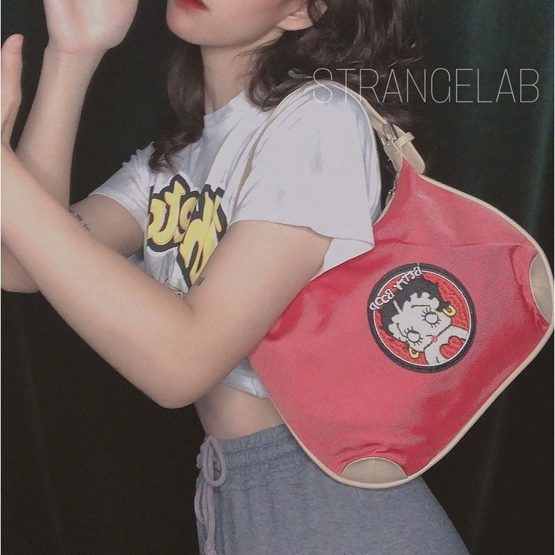 Good Goods AmericaBBMiss 80sCool Earth Retro Easy MatchinginsCartoon Student Handheld Crossbody Pouch