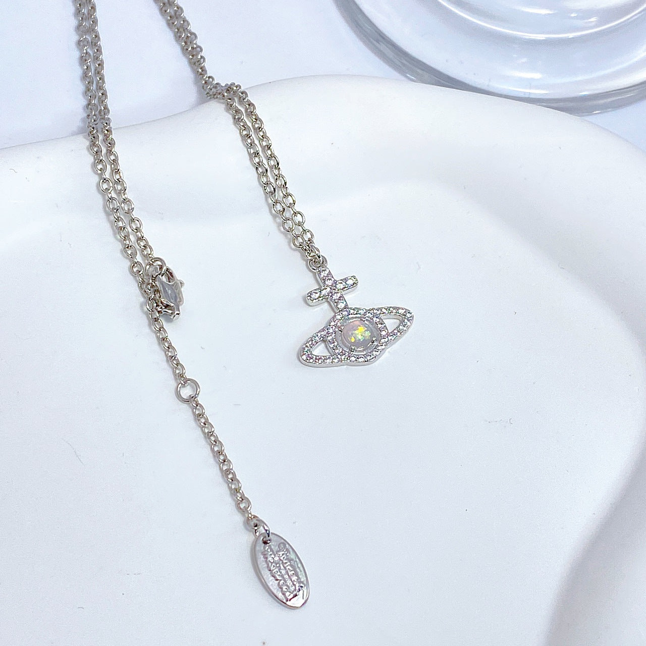 Vivienne Westwood orb Full Diamond Opal Stone Ear Studs Necklace