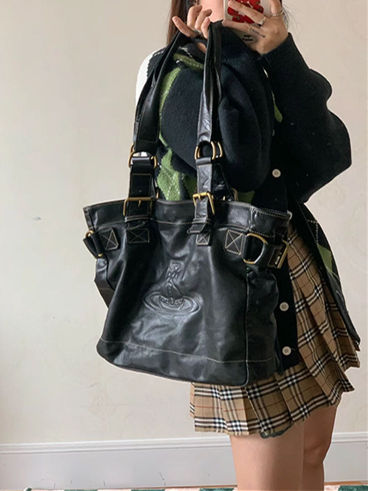 Vivienne Westwood Japan Autumn and Winter Style Cowhide Retro Tote Bag
