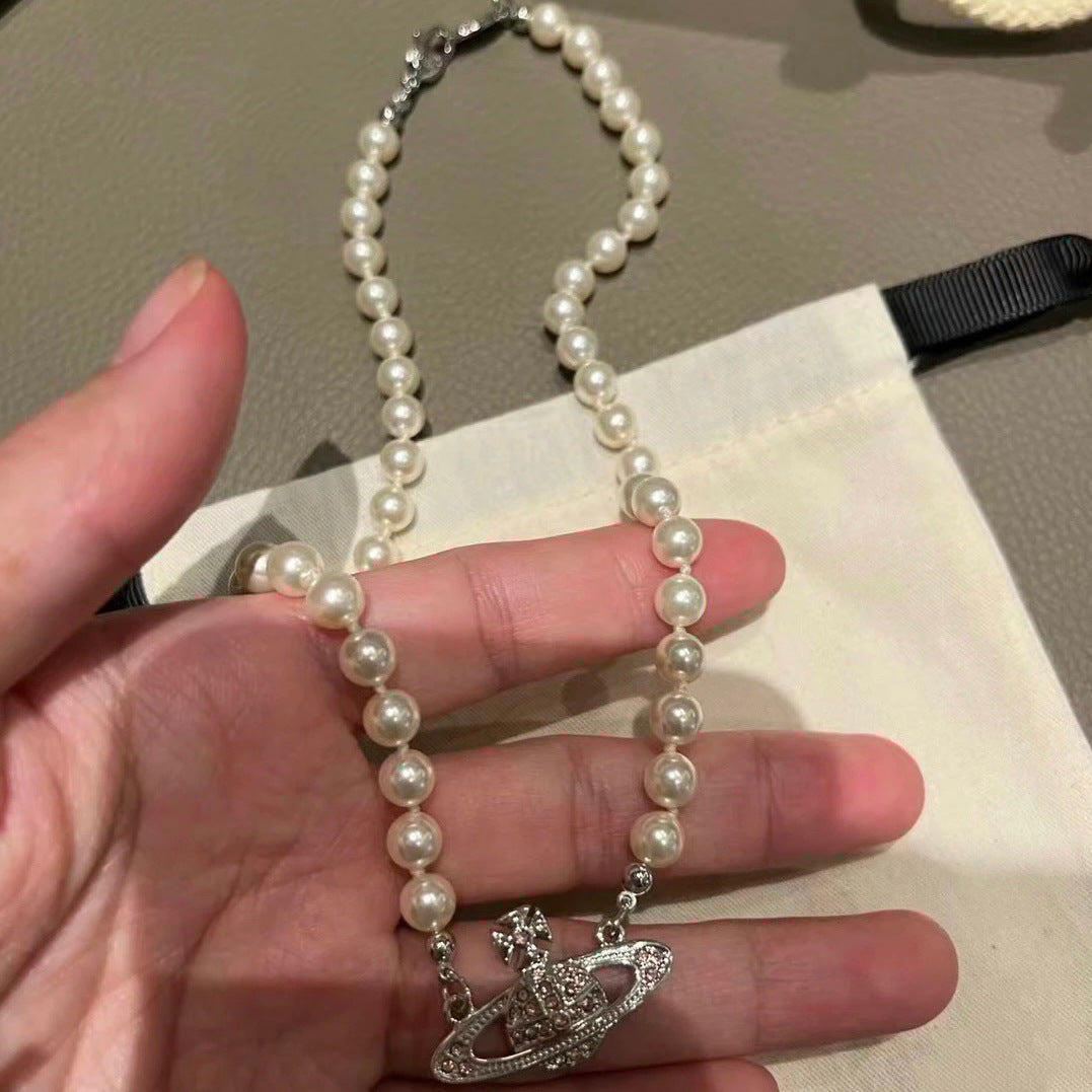 Vivienne Westwood Classic Pink diamond orb Pearl Necklace