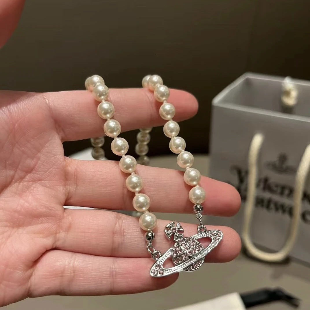 Vivienne Westwood Classic Pink diamond orb Pearl Necklace