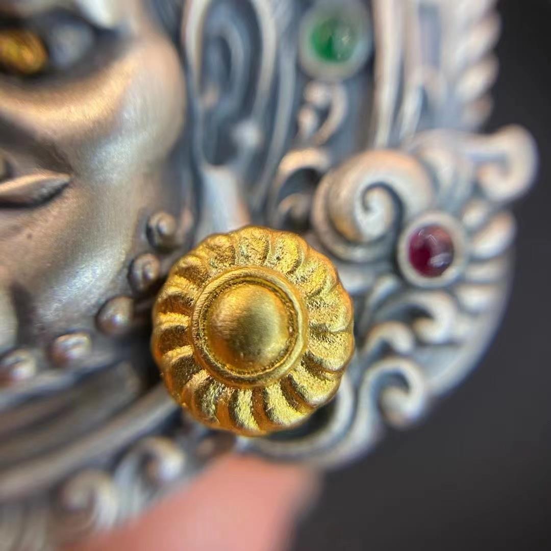 Tibetan Yellow God of Wealth Thailand Silver Pendant Men's Retro Personality Fashion2023New Silver Pendant Tibet Silver Accessories
