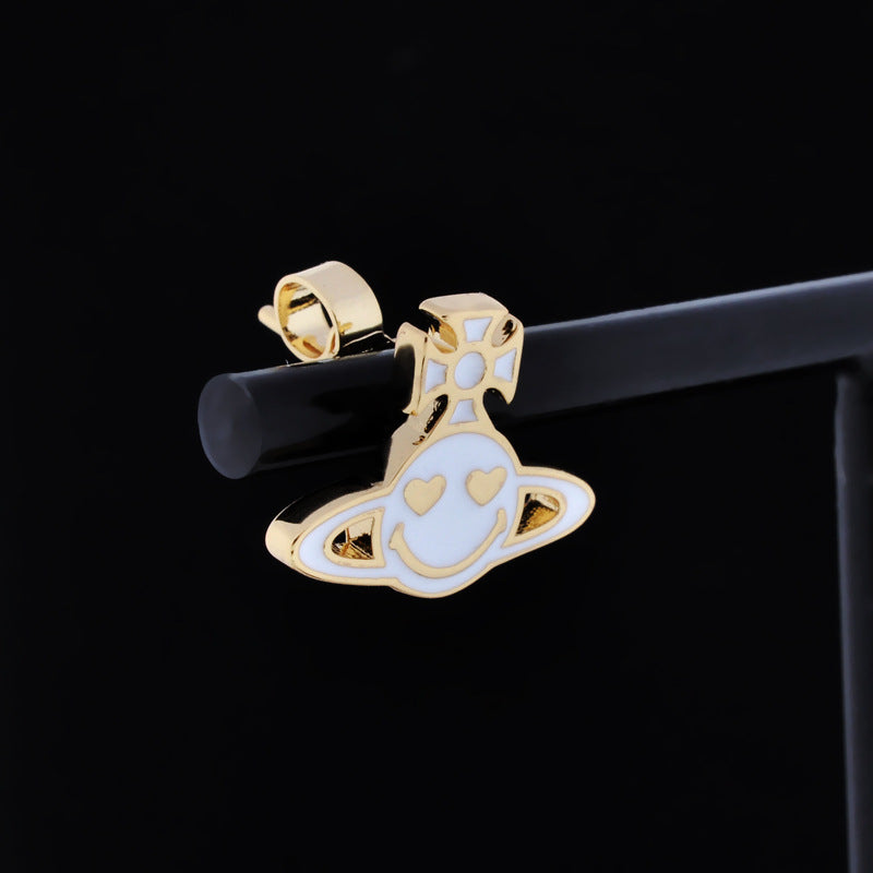 Vivienne Westwood smiley face ear studs personalized European and American punk earrings