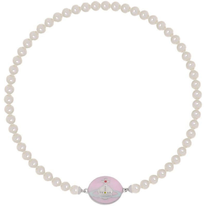 Vivienne Westwood enamel buckle magnet pearl necklace Lisa same style