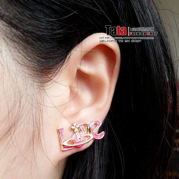 Vivienne Westwood paint LOVE alphabet letter earrings European and American punk