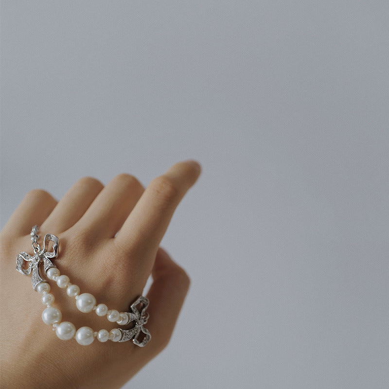 Vivienne Westwood double-layer pearl diamond bow bracelet New ins high sense
