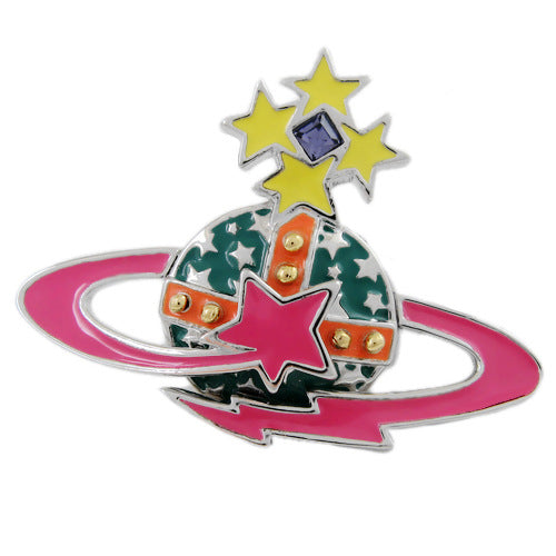 Vivienne Westwood dark red love meteor antique silver bow starry medal brooch
