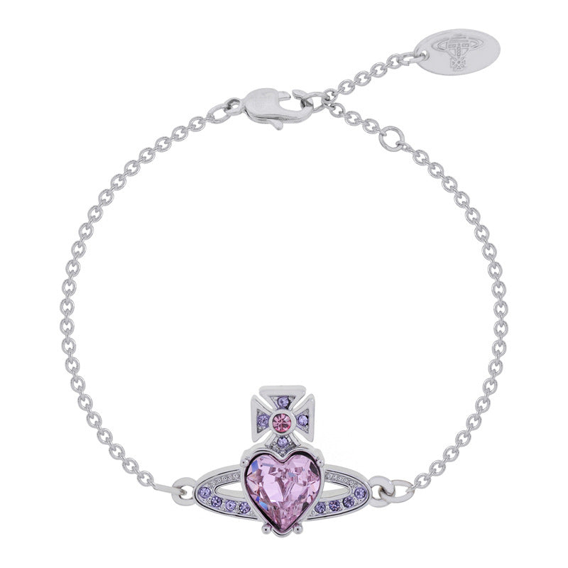 Vivienne Westwood loving heart zircon bracelet affordable luxury style high sense birthday gift