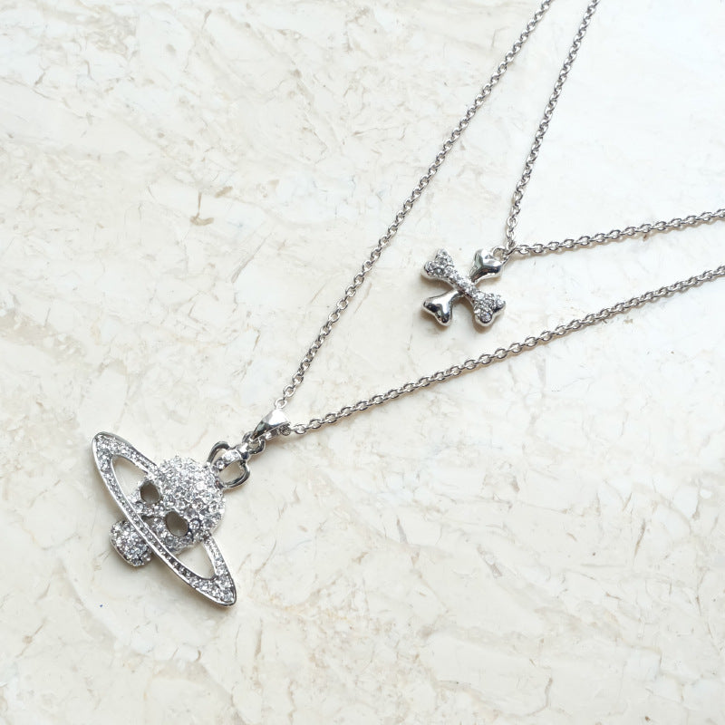 Vivienne Westwood inlaid skull cross pendant necklace personality European and American punk