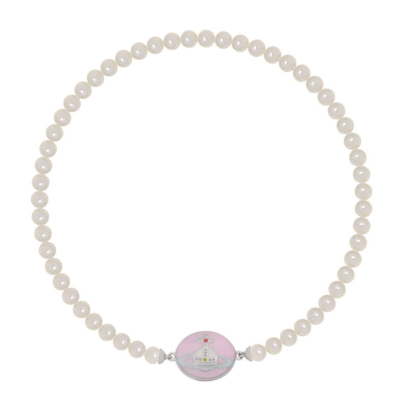 Vivienne Westwood enamel buckle magnet pearl necklace Lisa same style