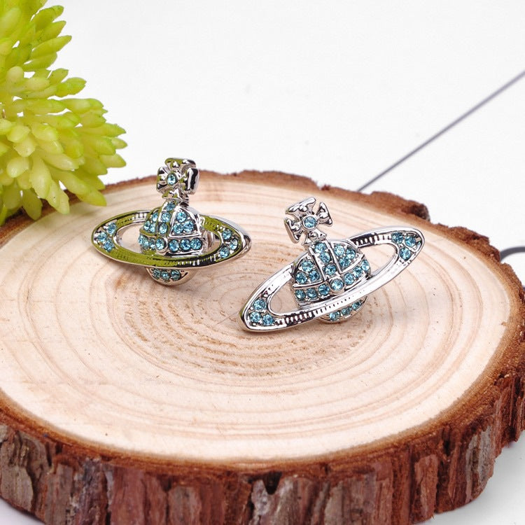 Vivienne Westwood classic full diamond orb stud earrings ins simple personalized all-match