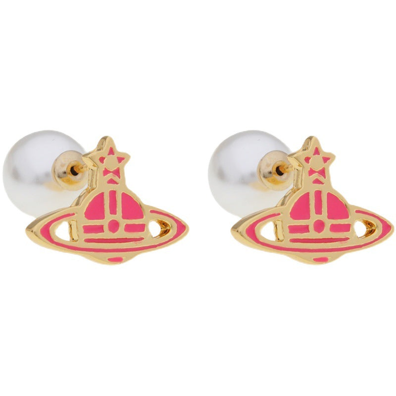 Vivienne Westwood new paint pearl stud earrings European and American punk earrings