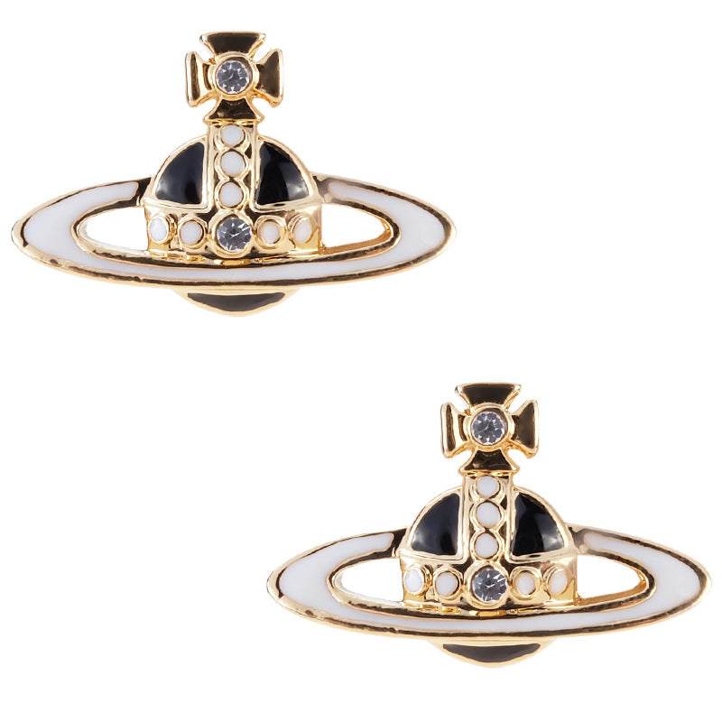 Vivienne Westwood two-tone epoxy Japanese and Korean inlaid Diamond affordable luxury fashion earrings