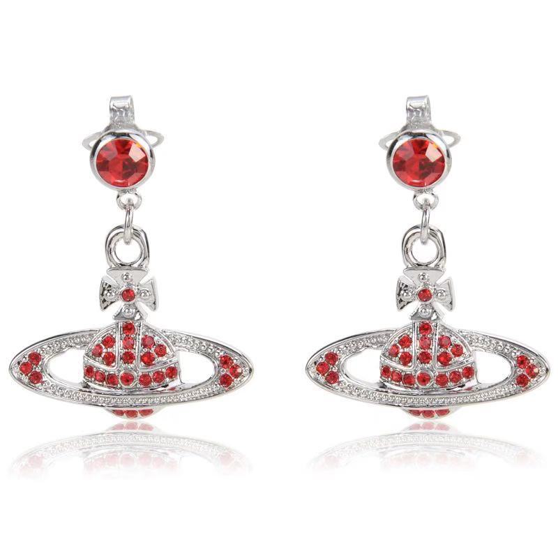 Vivienne Westwood ear studs European and American punk fully-jeweled crystal earrings personality