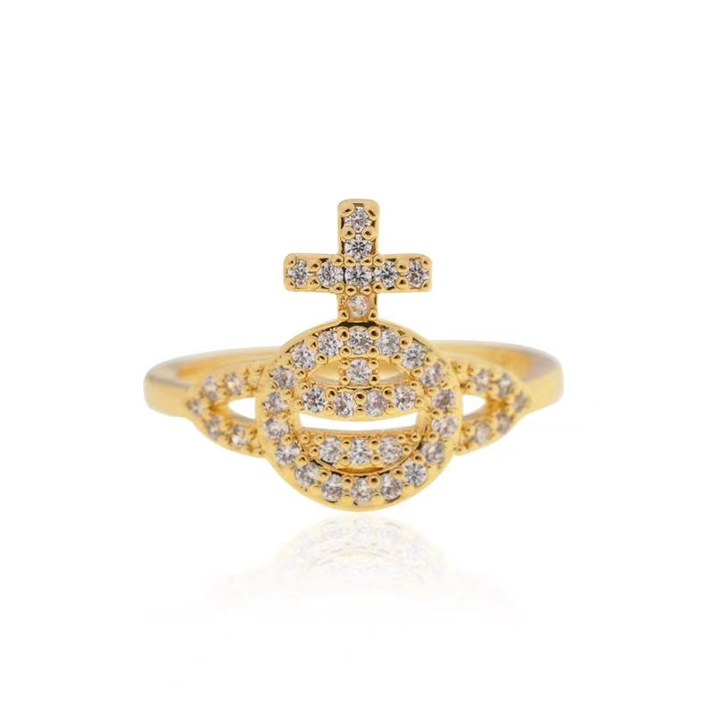 Vivienne Westwood hollow full diamond three colors fine and simple ring rings