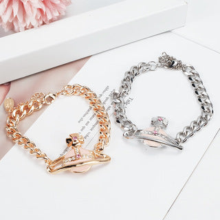 Vivienne Westwood paint gold silver pink big split angle bracelet personality punk