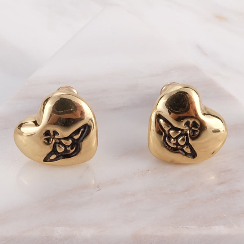 Vivienne Westwood heart-shaped stud earrings small and personalized exquisite and versatile