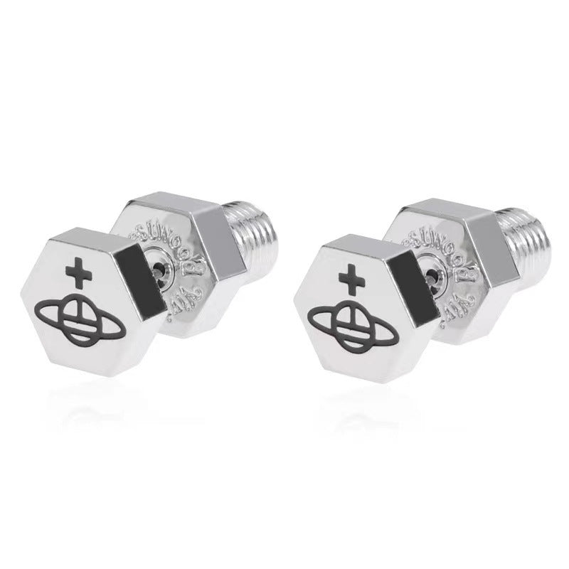 Vivienne Westwood Hexagon screws stud earrings all-match punk