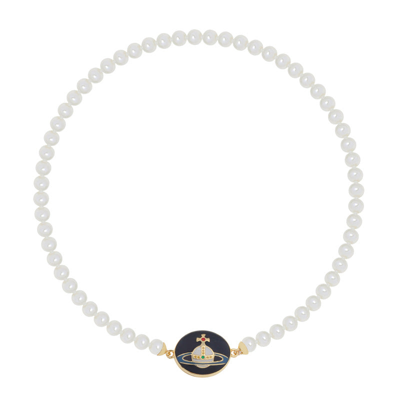 Vivienne Westwood enamel buckle magnet pearl necklace Lisa same style