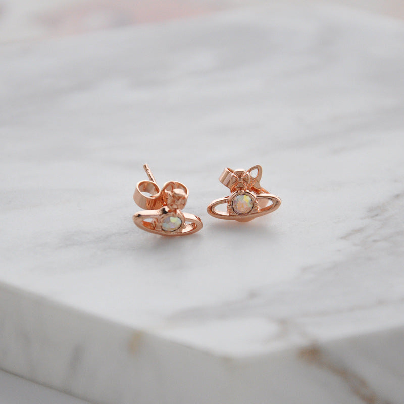 Vivienne Westwood single diamond simple stud earrings personality
