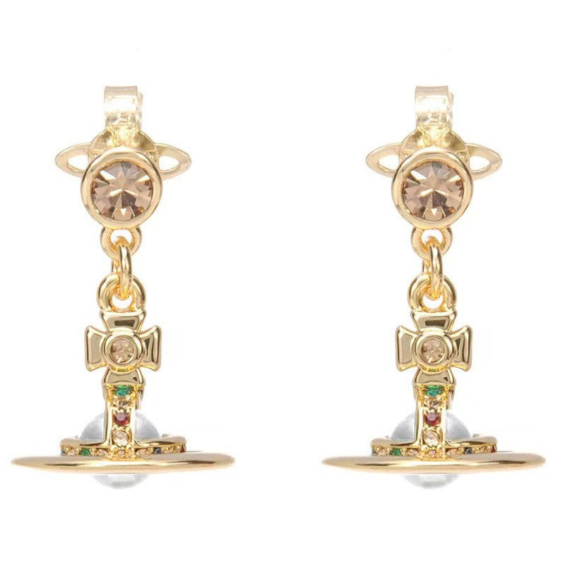 Vivienne Westwood Pearl three-dimensional earrings personalized minority high-grade fashion