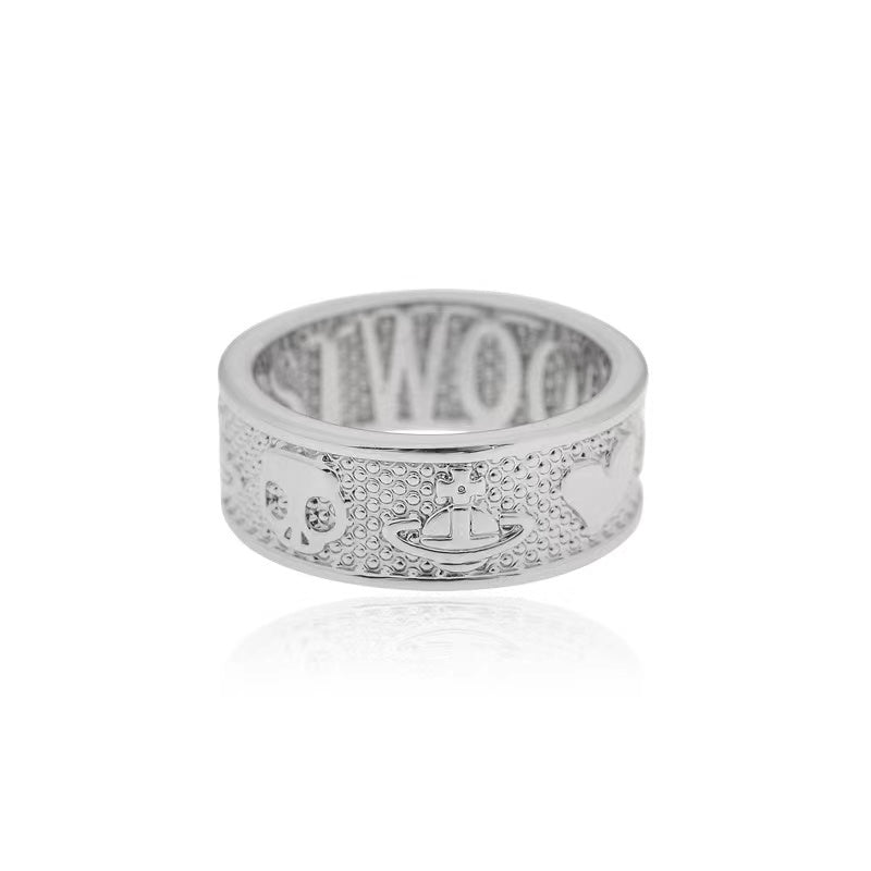 Vivienne Westwood unisex rose gold simple INS gold-plated LOGO men's and women's love skull Saturn ring