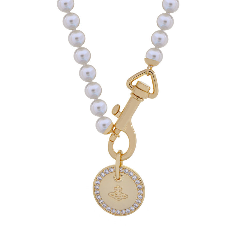 Vivienne Westwood Pearl round necklace personality all-matching couple style