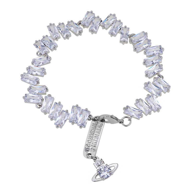 Vivienne Westwood irregular Square full diamond bracelet light luxury round earrings
