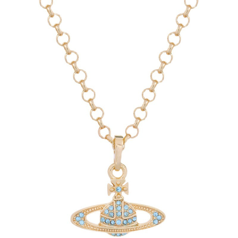 Vivienne Westwood full diamond pendant necklace ins niche temperament
