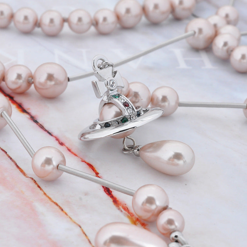 Vivienne Westwood High version engraved version broken pearl multi-layer necklace
