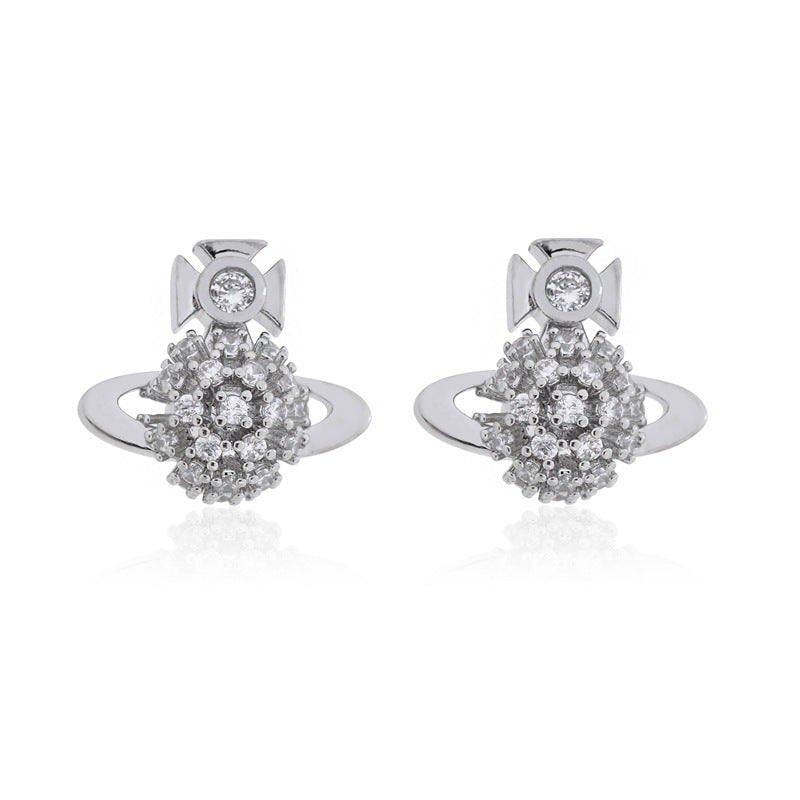 Vivienne Westwood DONNA dandelion earrings silver full diamond high-grade accessories