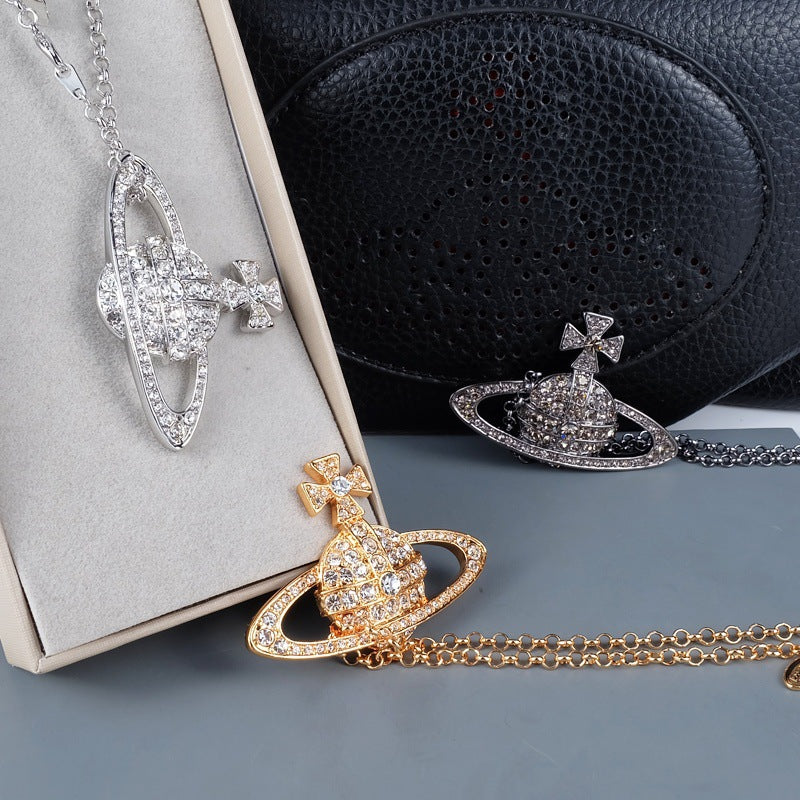 Vivienne Westwood hanging full diamond large pendant necklace personality punk