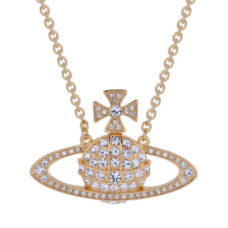 Vivienne Westwood hanging full diamond large pendant necklace personality punk