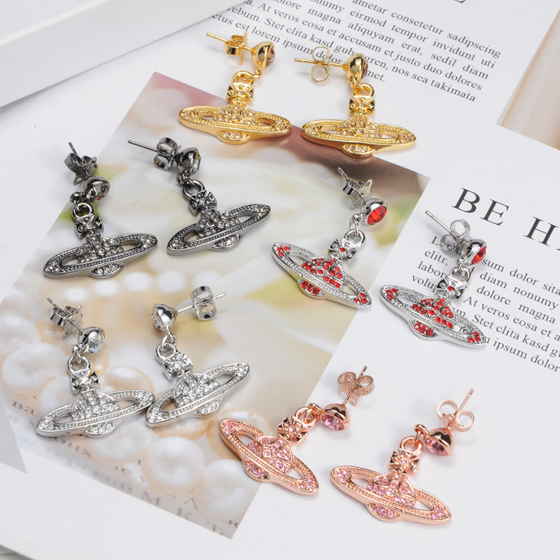 Vivienne Westwood ear studs European and American punk fully-jeweled crystal earrings personality