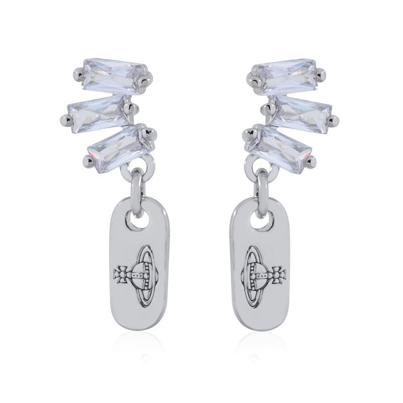 Vivienne Westwood irregular Square full diamond bracelet light luxury round earrings