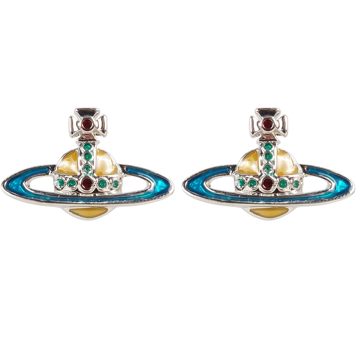 Vivienne Westwood two-tone epoxy Japanese and Korean inlaid Diamond affordable luxury fashion earrings