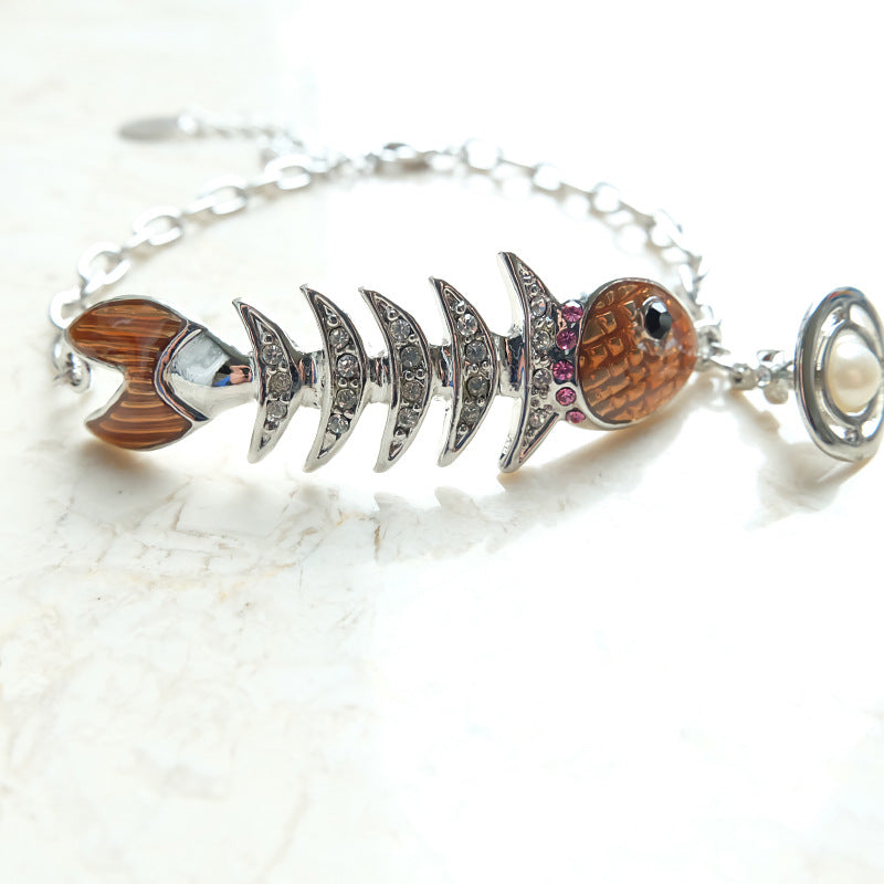 Vivienne Westwood fish-skeleton hanger punk bracelet personalized European and American style all-matching