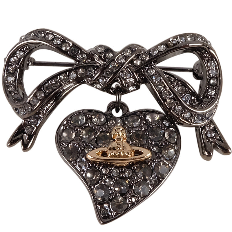 Vivienne Westwood sbeis titanium black bow heart shape with diamond brooch