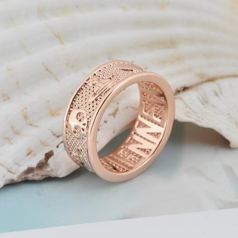 Vivienne Westwood unisex rose gold simple INS gold-plated LOGO men's and women's love skull Saturn ring