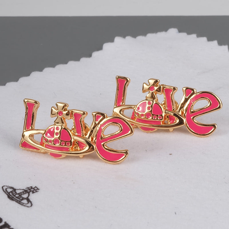 Vivienne Westwood paint LOVE alphabet letter earrings European and American punk