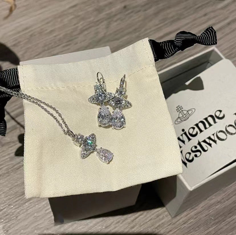 Vivienne Westwood big water drop full diamond eardrops women's Japanese and Korean simple high-end sense