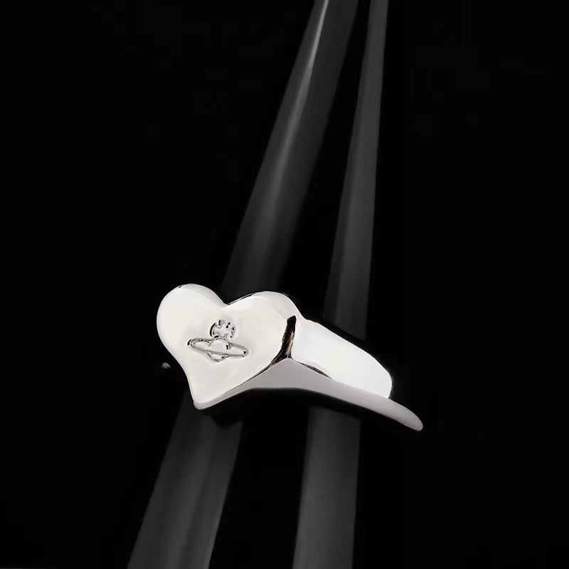 Vivienne Westwood steel seal Saturn lettering heart love heart ring rings