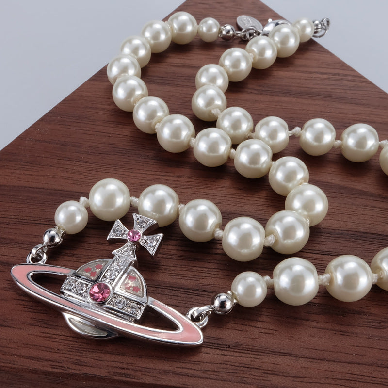 Vivienne Westwood Pearl paint necklace pendant personalized European and American style