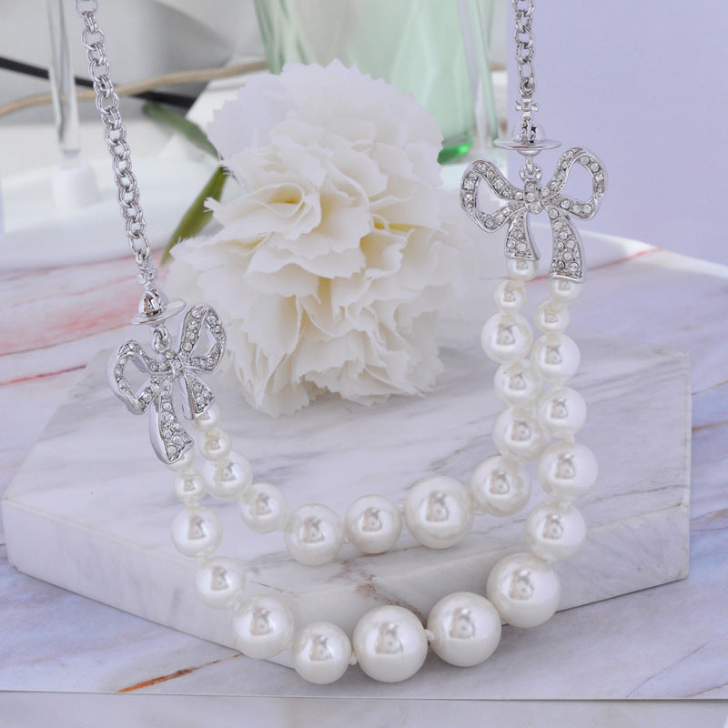 Vivienne Westwood Double-layer pearl necklace women's exquisite and high-grade all-matching