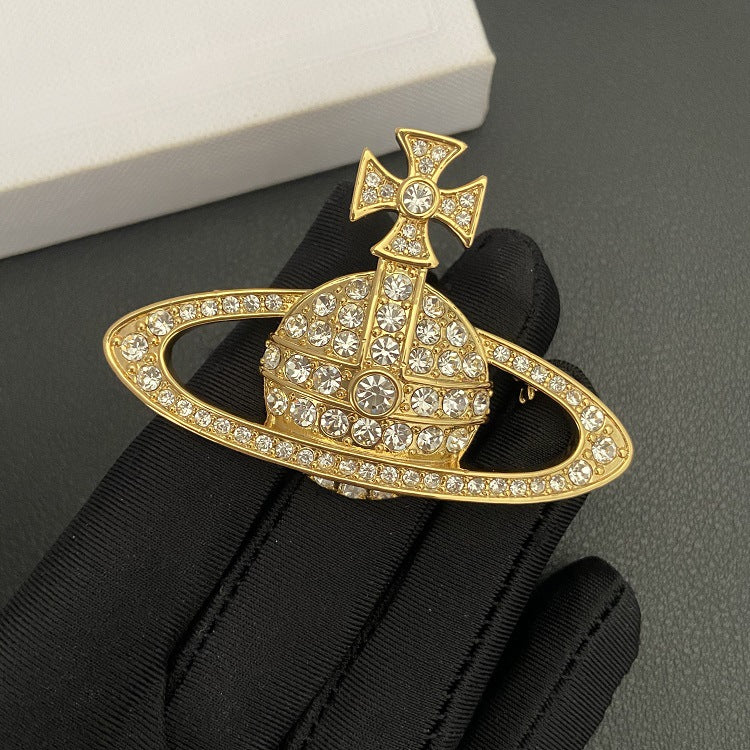 Vivienne Westwood full diamond large orb brooch versatile Korean style brooch 2 colors