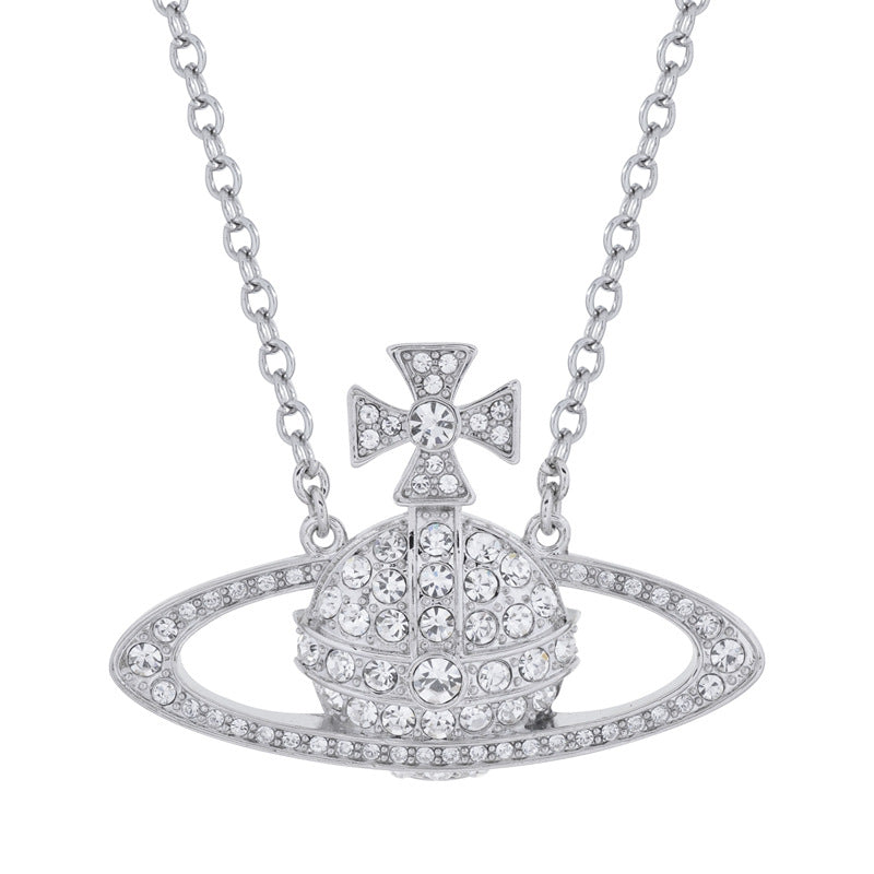 Vivienne Westwood hanging full diamond large pendant necklace personality punk