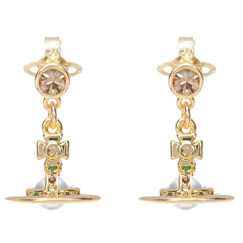 Vivienne Westwood Pearl three-dimensional earrings personalized minority high-grade fashion