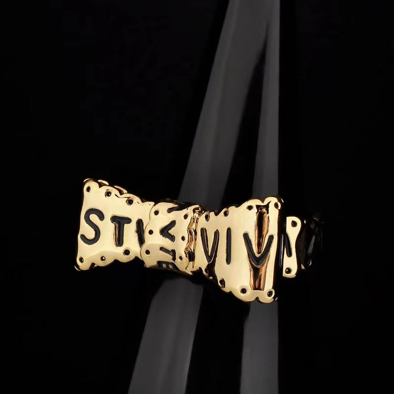 Vivienne Westwood alloy gold-plated letter lace bow ring rings New